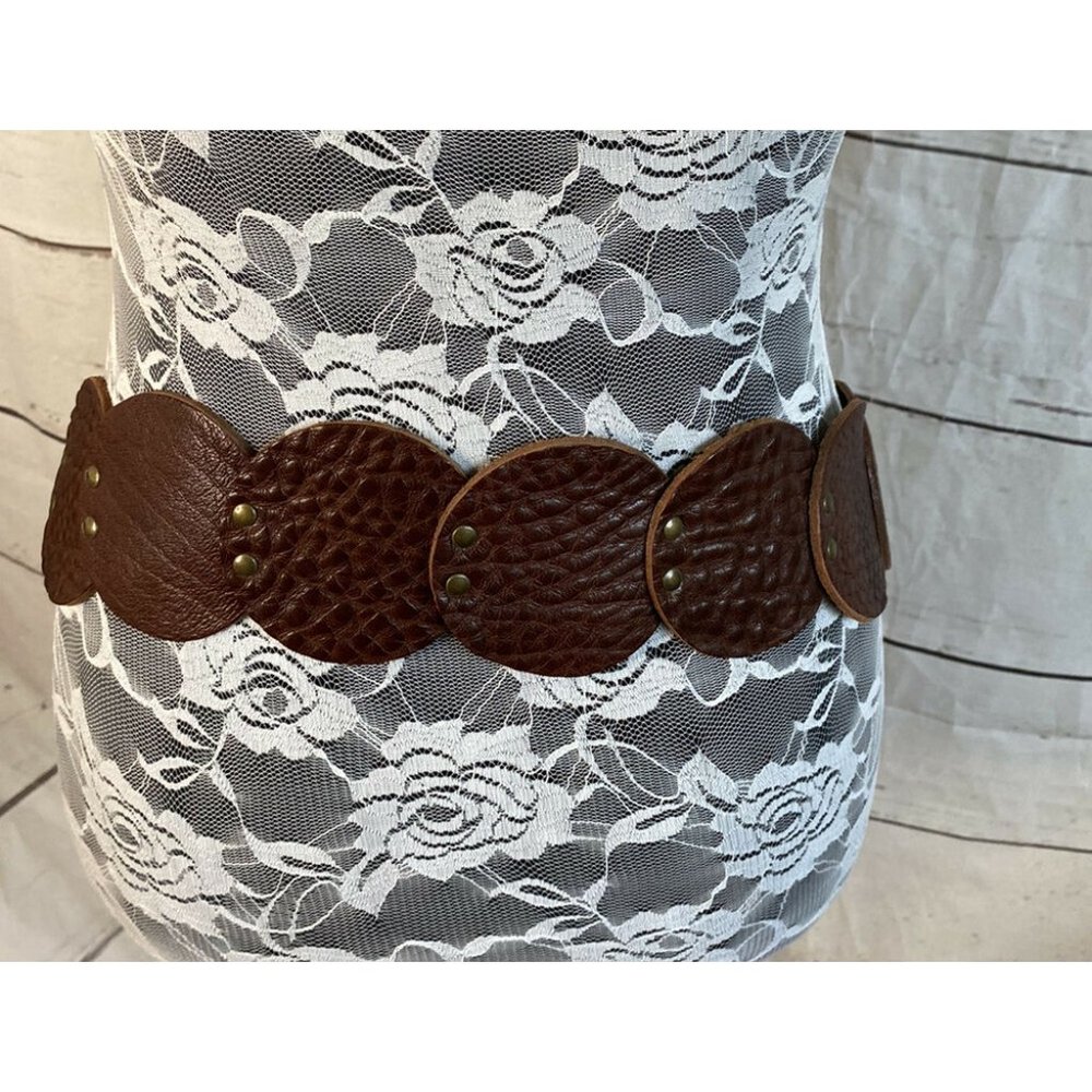 Vintage GARUGLIERI Women's Boho Hipster Silver Buckle Brown Leather Belt L